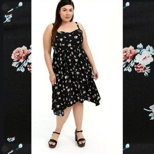 NWT Torrid Black Floral Challis Sharkbite Dress 2X